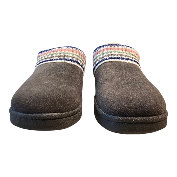 Clarks Slippers Womens Size 8M Gray Suede Sweater Trim Slip On Faux Fur Cozycore - Picture 6 of 12